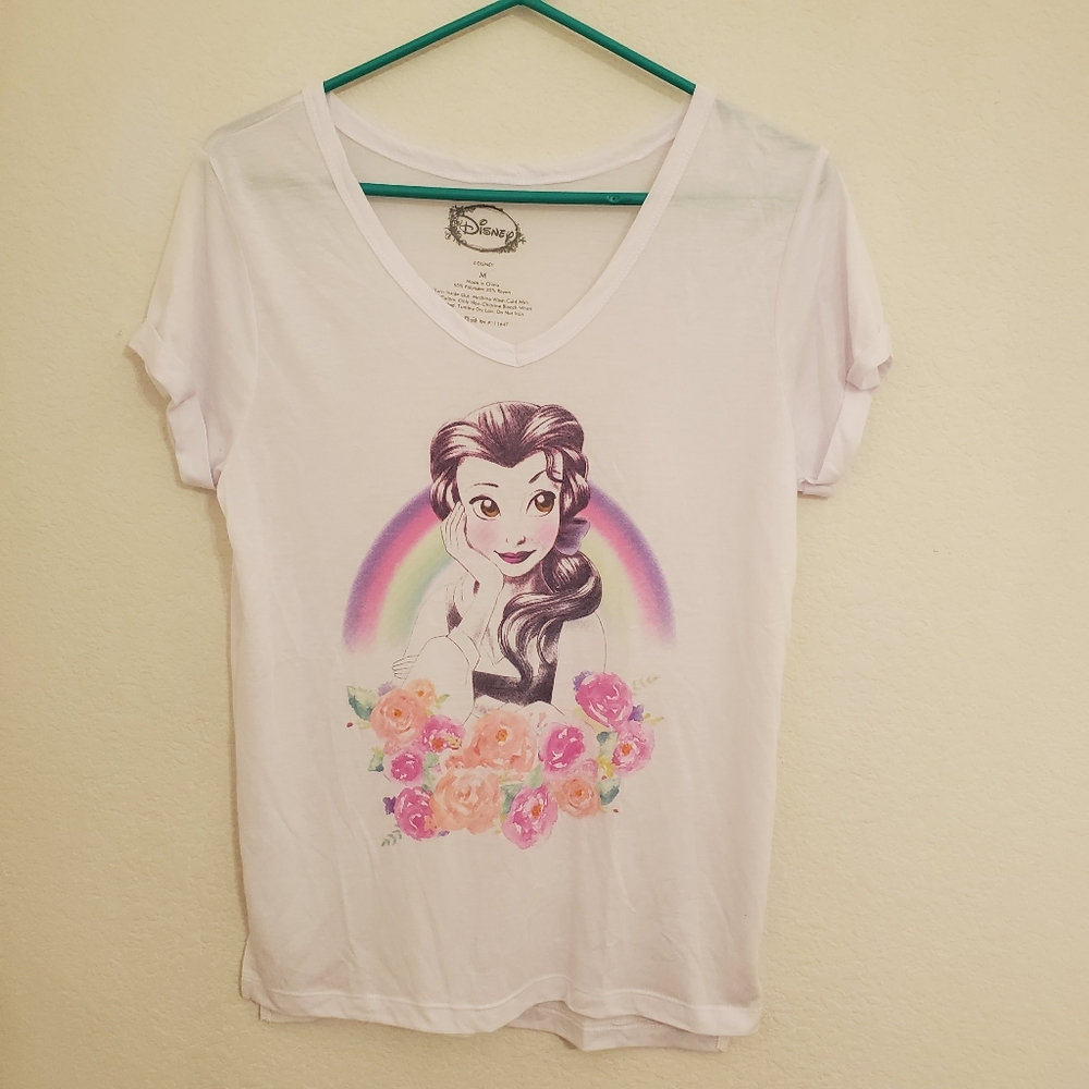 DISNEY BELLE roses and rainbows folded cap sleeve M Beauty and the Beast